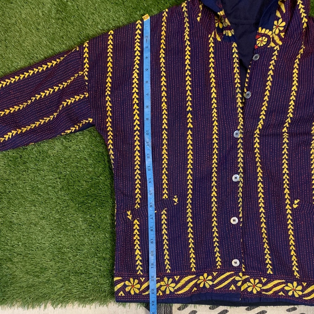 Navy, orange & Yellow Hooded Cardigan Embroidered Jacket - Picture 9 of 9